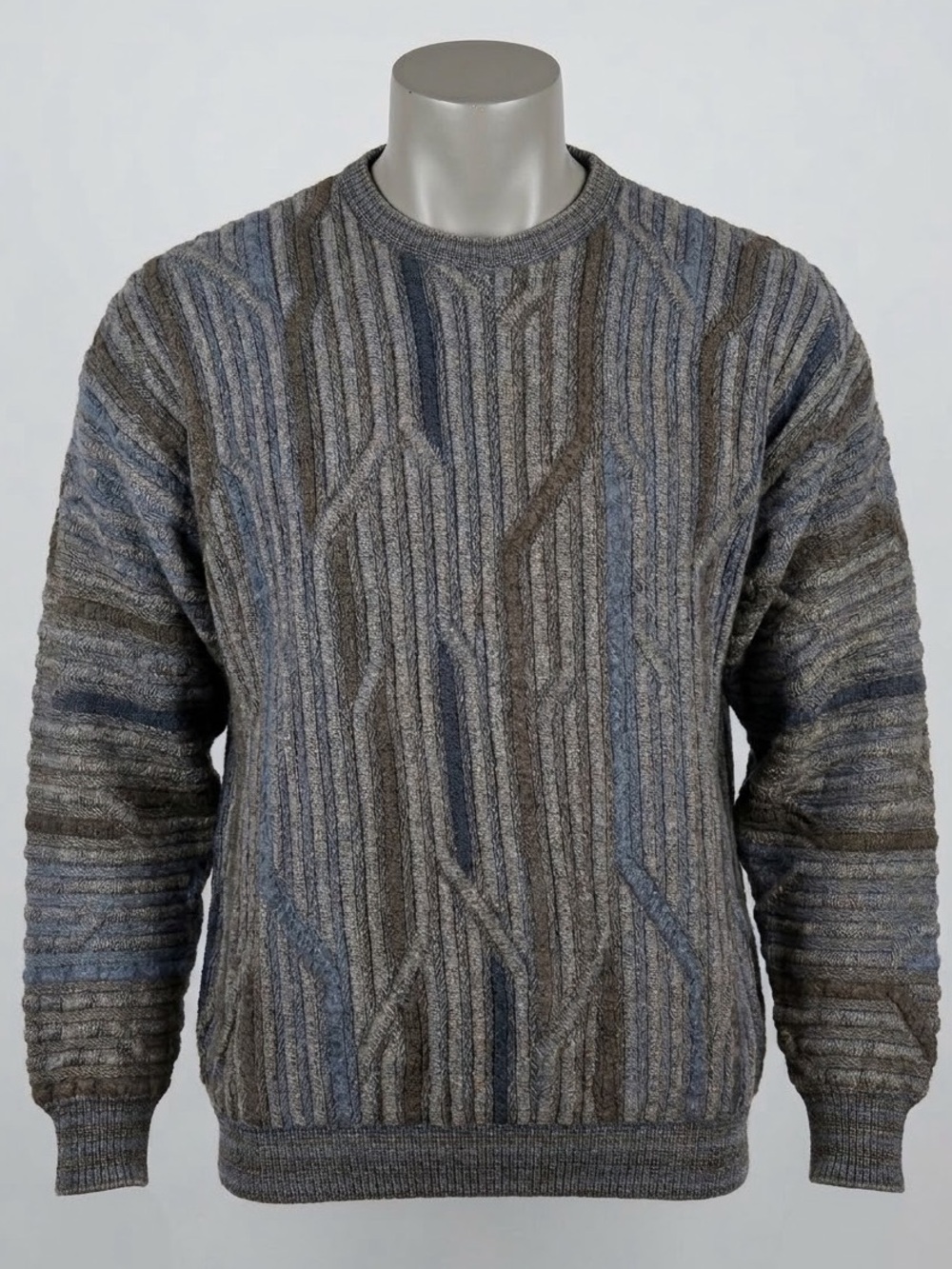VTG Tosani Canada 3D Textured Knit Sweater Mens XL Grey Wool Blend Coogi Style